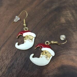 Earrings Enamel Santa earring vintage crescent moon marked